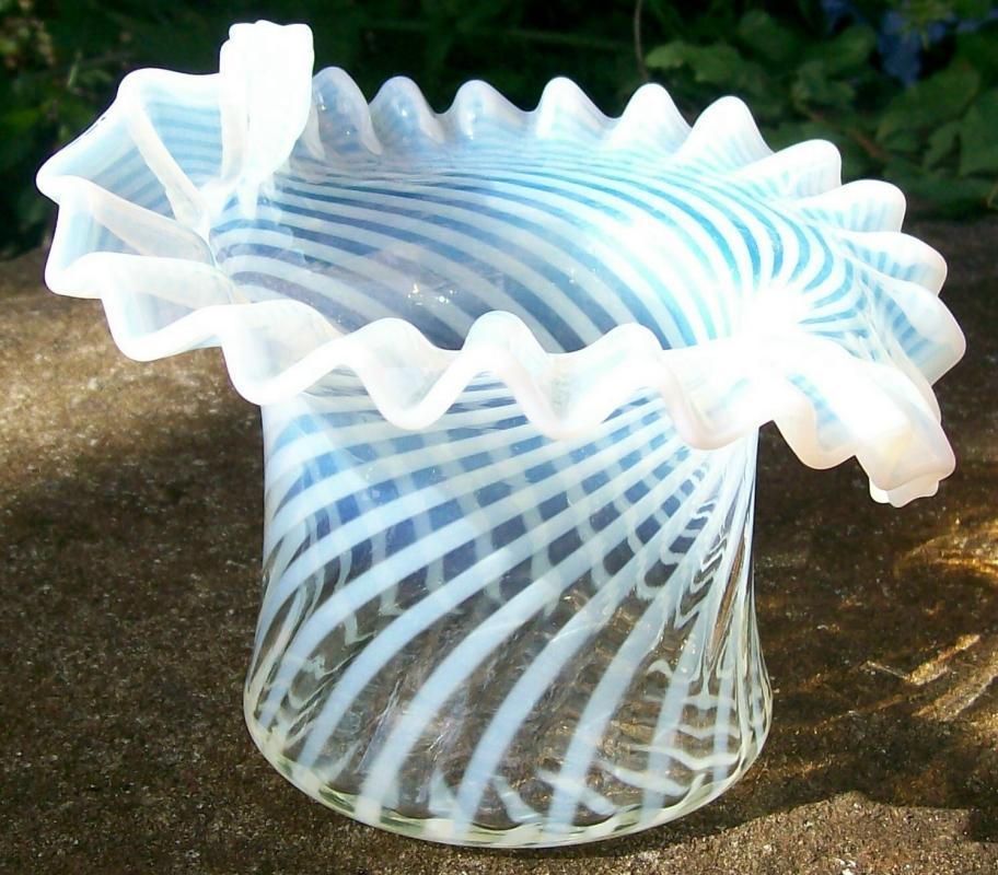 Fenton French Opalescent Glass Spiral Optic Hat Vase