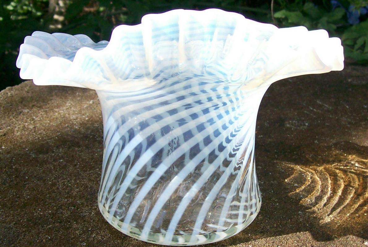 Fenton French Opalescent Glass Spiral Optic Hat Vase