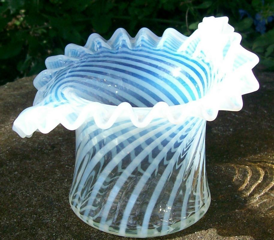 Fenton French Opalescent Glass Spiral Optic Hat Vase