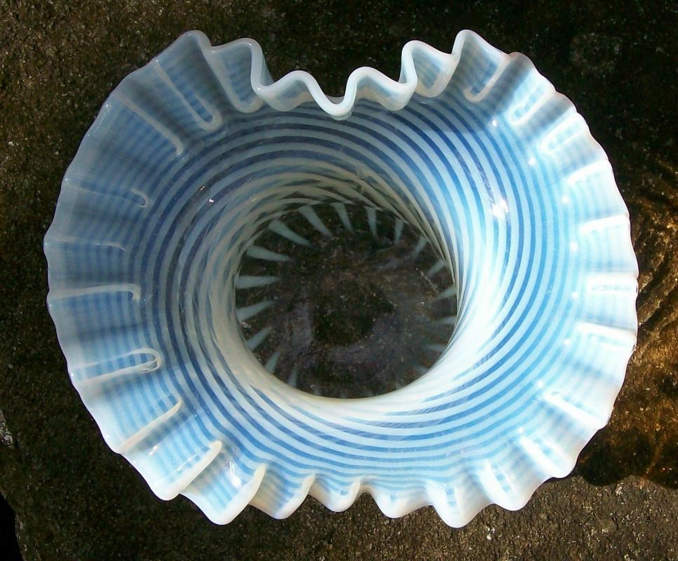 Fenton French Opalescent Glass Spiral Optic Hat Vase