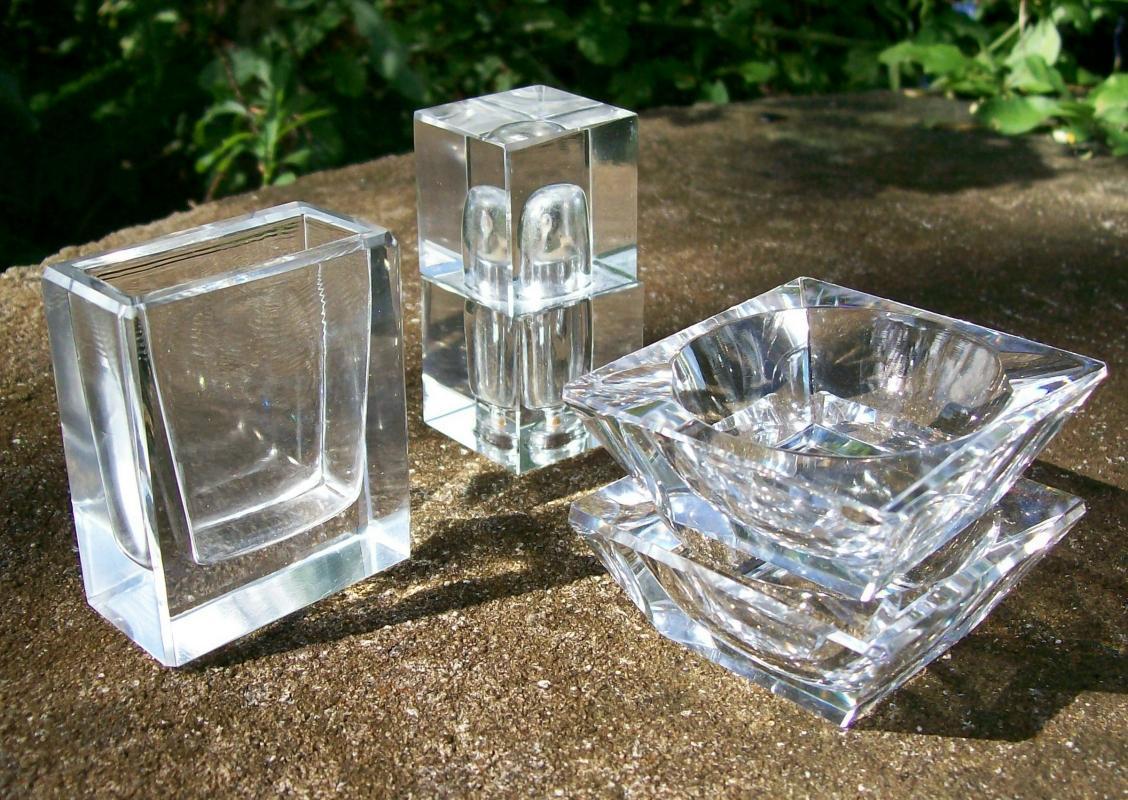 German Cut Crystal Smoke Set 1960s-70s Clear 4 Pieces