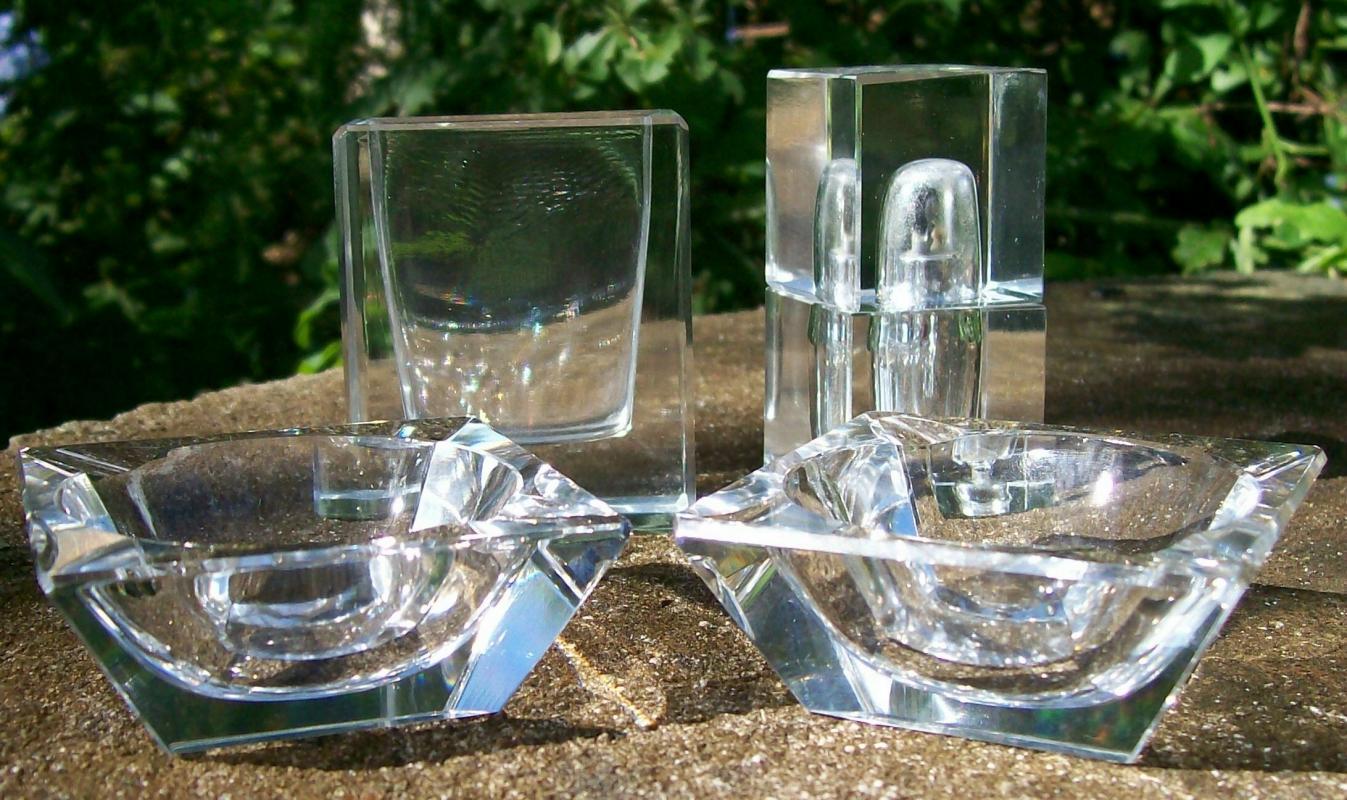 German Cut Crystal Smoke Set 1960s-70s Clear 4 Pieces