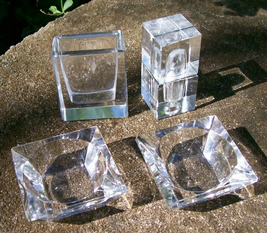 German Cut Crystal Smoke Set 1960s-70s Clear 4 Pieces