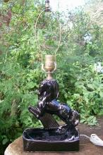 Black Ceramic Horse Lamp Ca. 1950's Mid-Century Modern