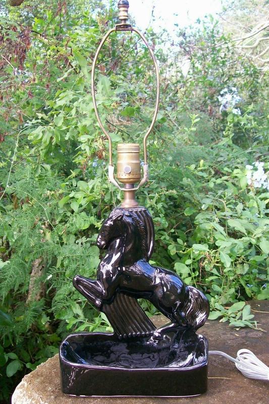 Black Ceramic Horse Lamp Ca. 1950's Mid-Century Modern