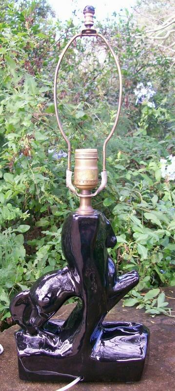 Black Ceramic Horse Lamp Ca. 1950's Mid-Century Modern