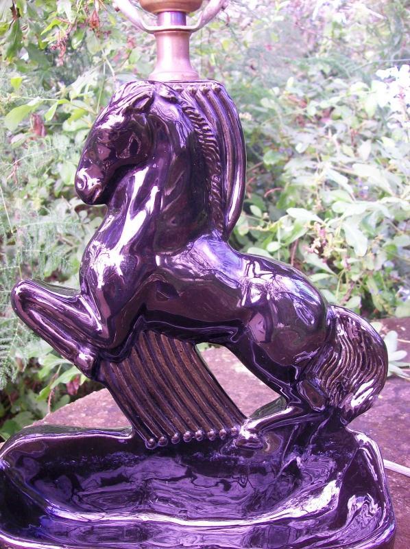Black Ceramic Horse Lamp Ca. 1950's Mid-Century Modern