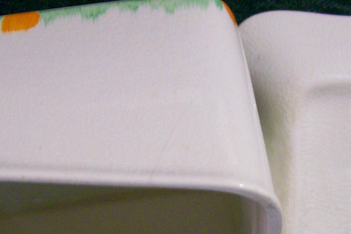 Swinnertons Art Deco Luxor Ivory Ceramic Cheese Dish & Cover Orange/Green 1940s