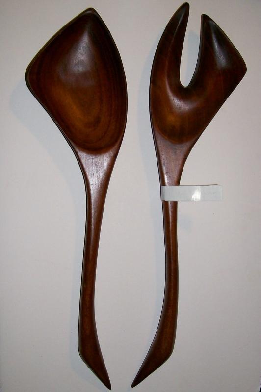 Polynesian Monkeypod Wood Salad Fork & Spoon 1950s-60s