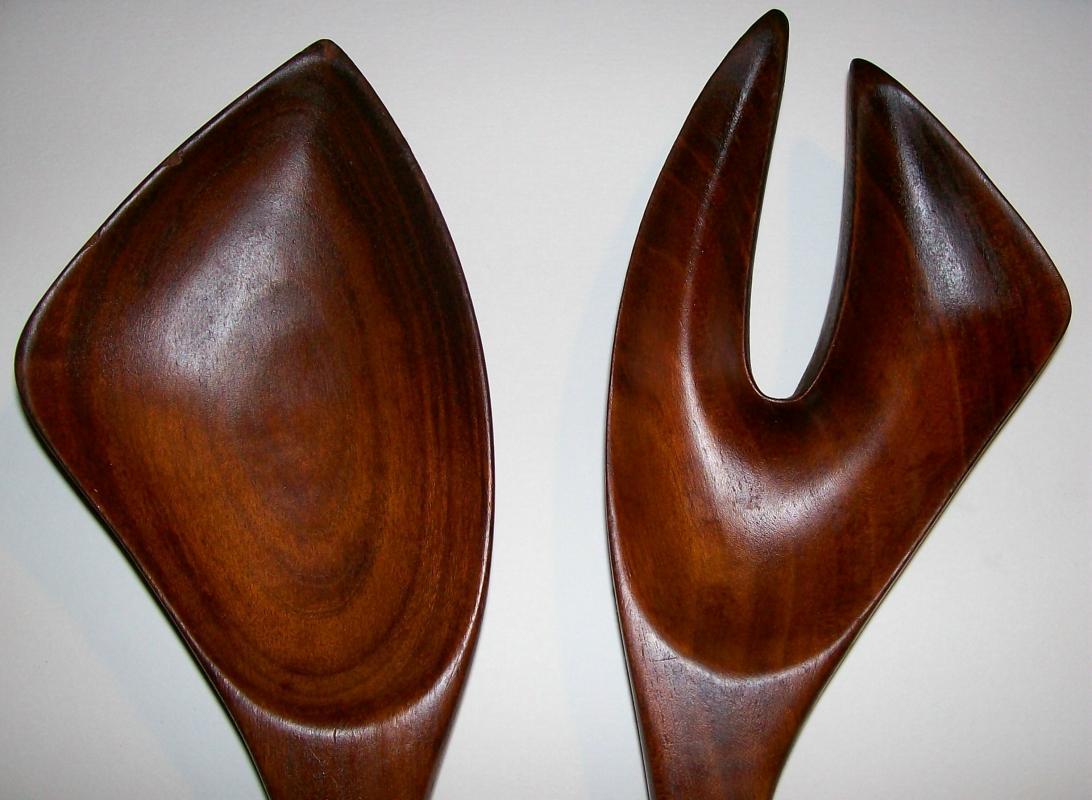 Polynesian Monkeypod Wood Salad Fork & Spoon 1950s-60s