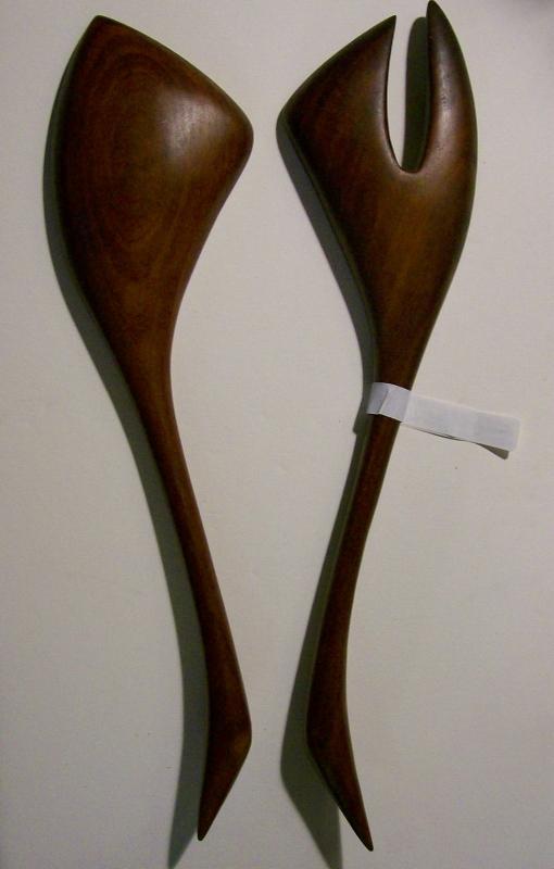 Polynesian Monkeypod Wood Salad Fork & Spoon 1950s-60s