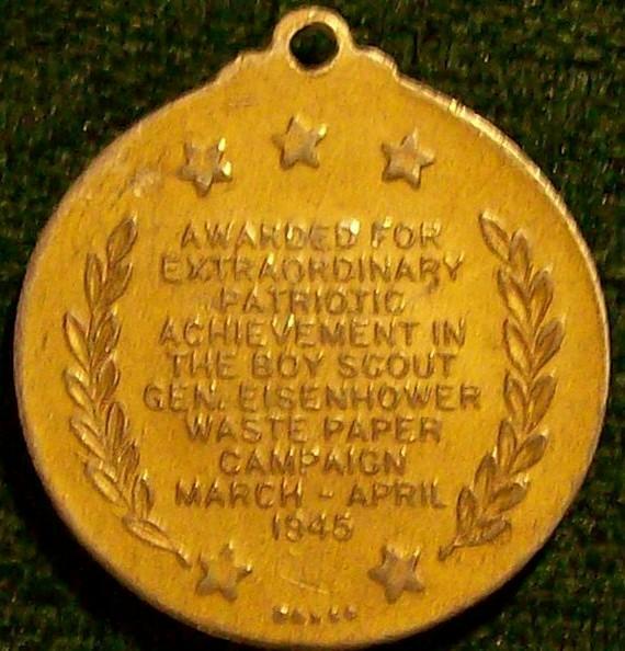Boy Scouts/ Eisenhower WWII Service Medal 1945 Waste Paper Campaign