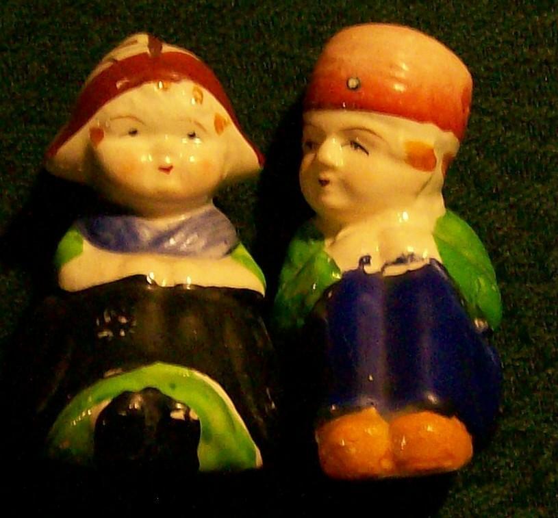 Seated Dutch Boy & Girl Ceramic Salt & Pepper Shakers 1930's-40's