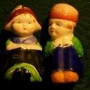 Seated Dutch Boy & Girl Ceramic Salt & Pepper Shakers 1930's-40's