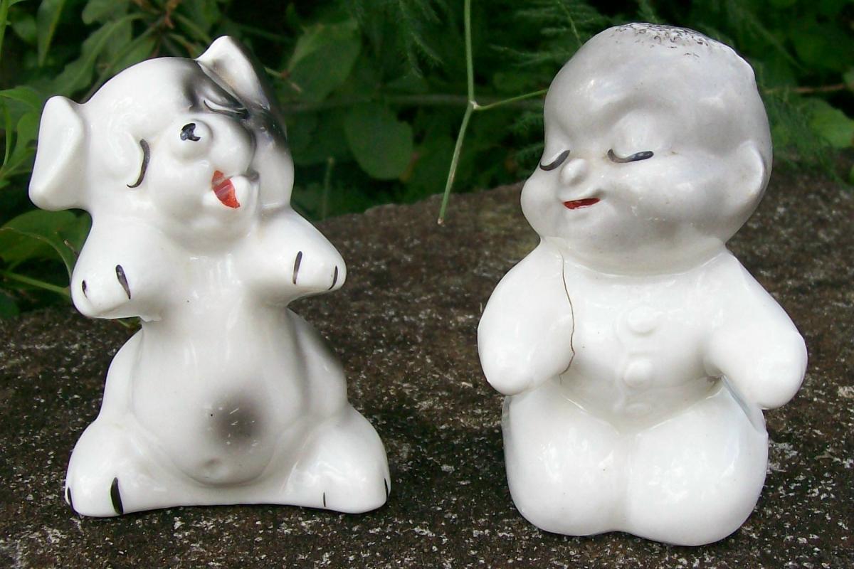 Van Tellingen Huggies Salt & Pepper Shakers: Black/African American Boy with Dog