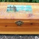 Cedar Wood Dresser Box with Mirror Molded Decoration Chromolithograph