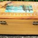 Cedar Wood Dresser Box with Mirror Molded Decoration Chromolithograph