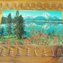 Cedar Wood Dresser Box with Mirror Molded Decoration Chromolithograph