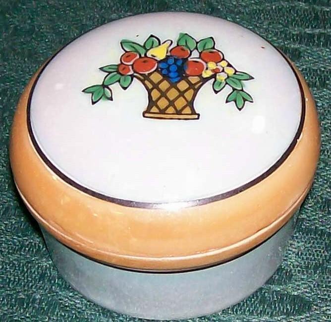 Art Deco Luster Ware Ceramic Trinket Box 1920s-30s Japan Fruit Basket
