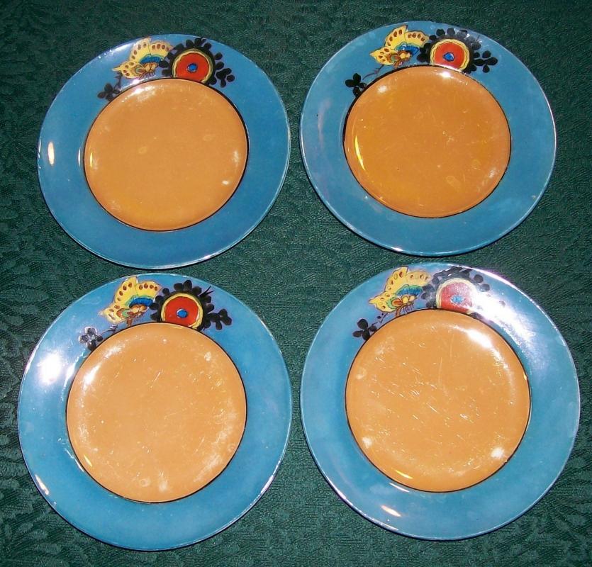 Japan Luster Ware Children's Plate Set/4 Butterfly/Flower