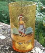Czech Blown Seed Bubble Glass Tumbler Dickens Character Marchioness Amber 4 7/8