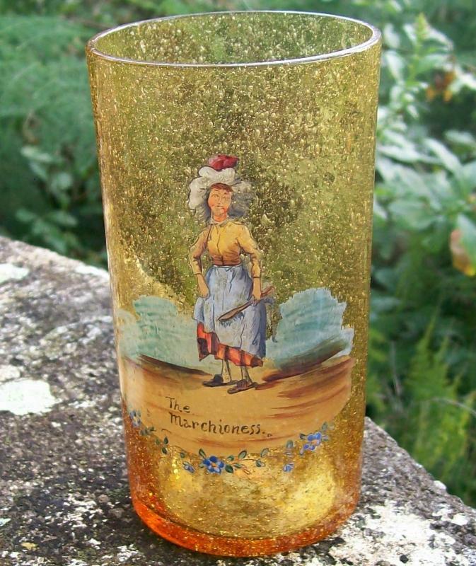 Czech Blown Seed Bubble Glass Tumbler Dickens Character Marchioness Amber 4 7/8
