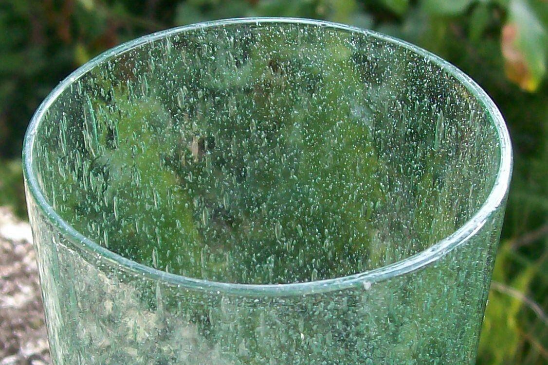 Czech Blown Seed Bubble Glass Tumbler Dickens Character Fat Boy Green 4 7/8
