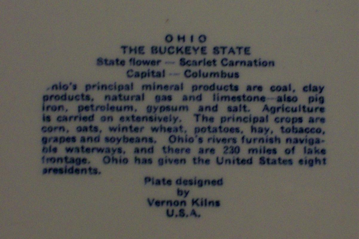 Vernon Ohio Souvenir Plate