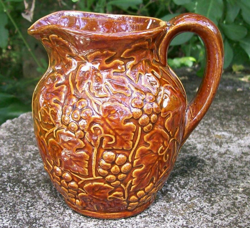 Uhl Pottery Stoneware Grape Pitcher #184 Brown Glaze 4.5