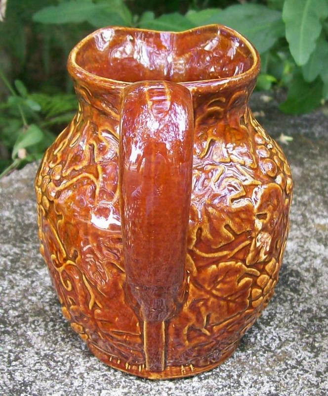 Uhl Pottery Stoneware Grape Pitcher #184 Brown Glaze 4.5