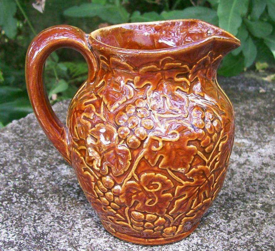 Uhl Pottery Stoneware Grape Pitcher #184 Brown Glaze 4.5
