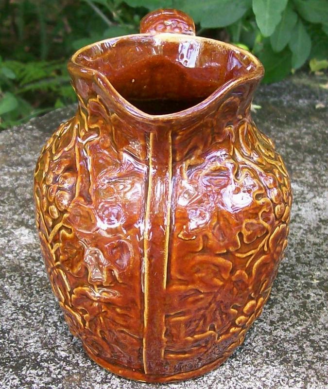 Uhl Pottery Stoneware Grape Pitcher #184 Brown Glaze 4.5