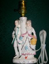 Colonial Couple Figural Ceramic Lamp 1950s-60s Japan 9.75