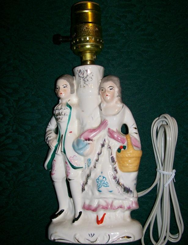 Colonial Couple Figural Ceramic Lamp 1950s-60s Japan 9.75