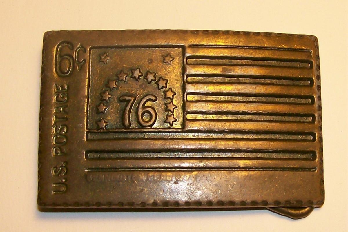 Brass-Plated Postage Stamp Belt Buckle 6c Bennington Flag