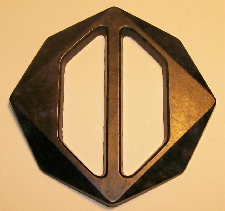 Bakelite/Catalin Belt Buckle Mottled Blue Octagon 2.5