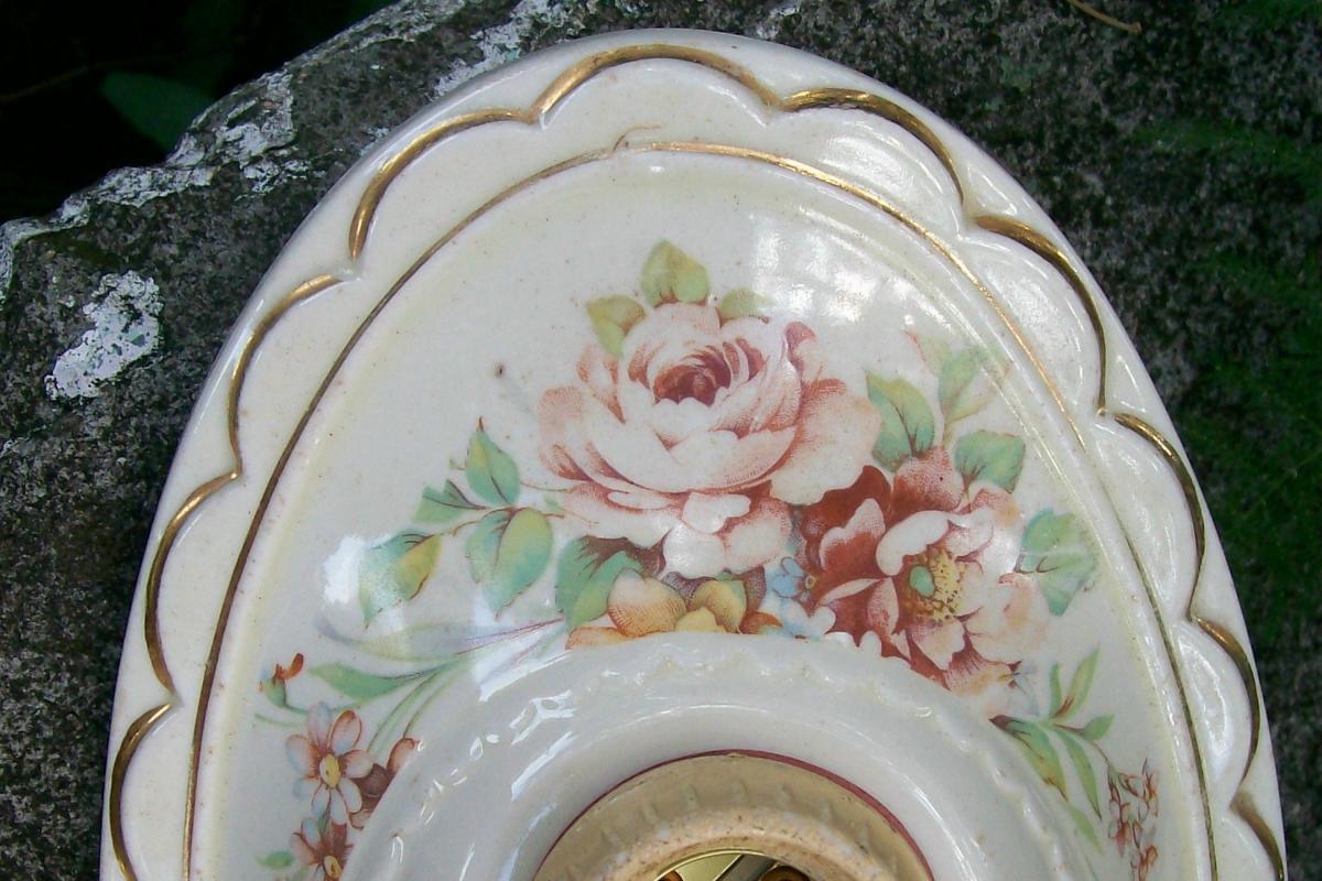 Ceramic Ceiling Light Fixture1930s Rose Decals 2 Socket Rewired 11