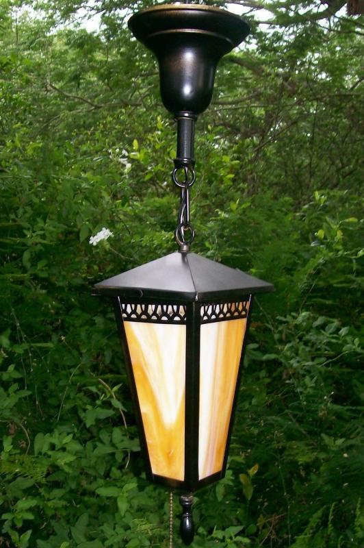 Arts & Crafts Style Lantern Caramel Slag Glass Pull-Chain Rewired 22