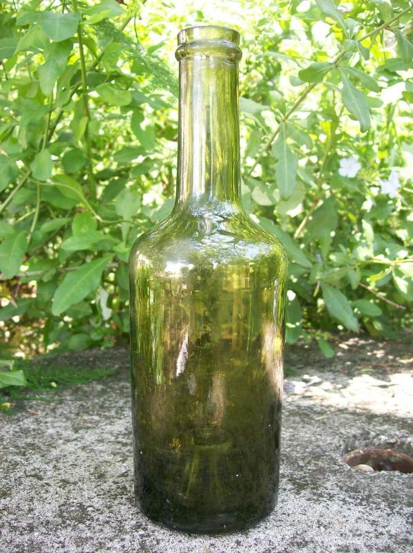 Antique Wine Bottle Ca 1800 Spin /Turn-Mold Glass Olive Green 12 Ounce 8.5