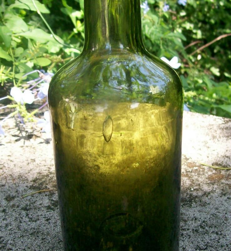 Antique Wine Bottle Ca 1800 Spin /Turn-Mold Glass Olive Green 12 Ounce 8.5