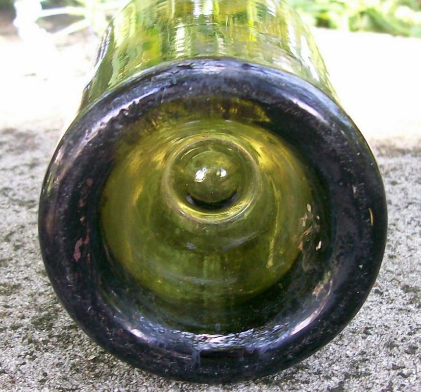 Antique Wine Bottle Ca 1800 Spin /Turn-Mold Glass Olive Green 12 Ounce 8.5