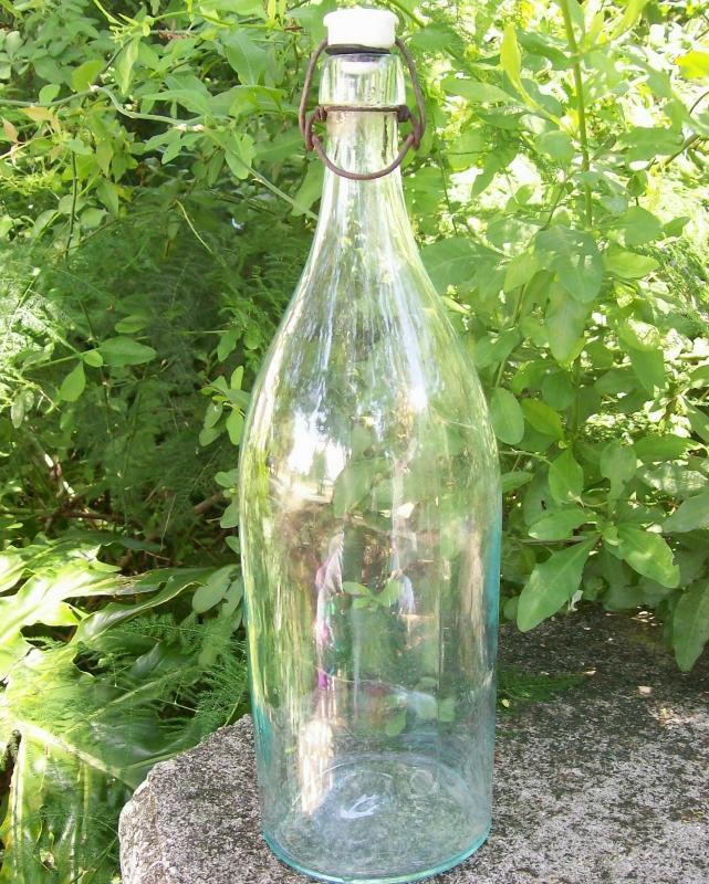 Picnic Beer/Soda Glass Bottle: Porcelain Stopper Late 1800's Aqua