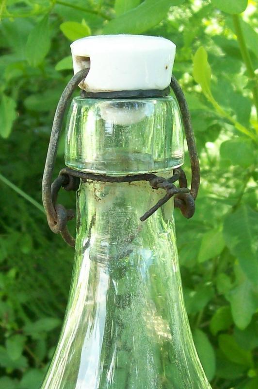 Picnic Beer/Soda Glass Bottle: Porcelain Stopper Late 1800's Aqua