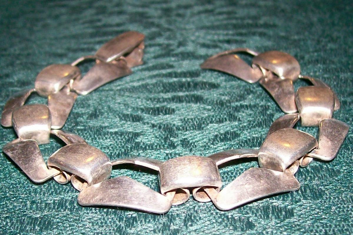 Sterling Silver Bracelet Rectangular Links 1950s Signed MP