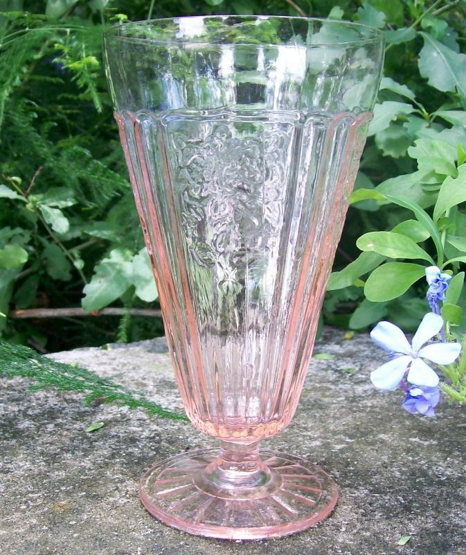 Hocking Mayfair/Open Rose Footed Iced Tea Glass Tumbler Pink 15 Oz.
