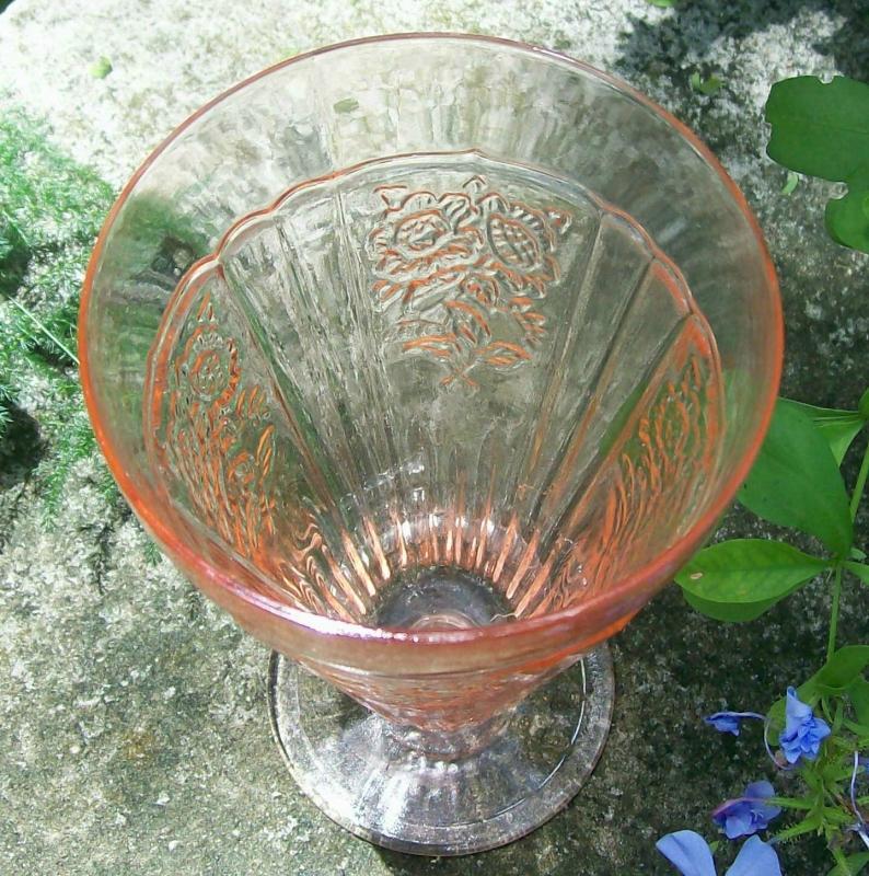 Hocking Mayfair/Open Rose Footed Iced Tea Glass Tumbler Pink 15 Oz.