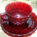 A. Hocking Glass Ruby Red Bubble Cup & Saucer 1940's-60's
