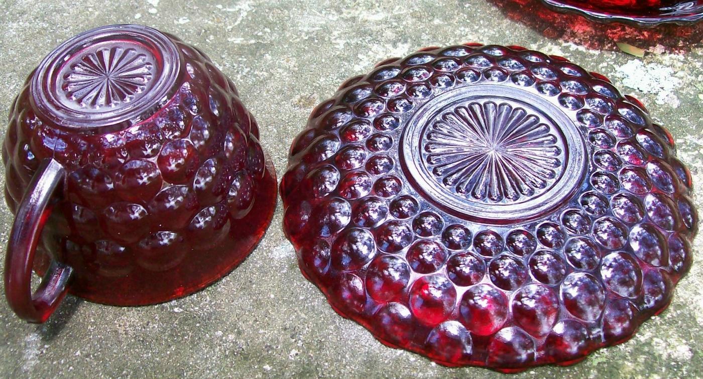 A. Hocking Glass Ruby Red Bubble Cup & Saucer 1940's-60's