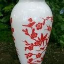 A. Hocking Glass Vitrock Vase Red Birds & Blossoms