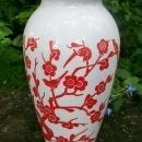 A. Hocking Glass Vitrock Vase Red Birds & Blossoms